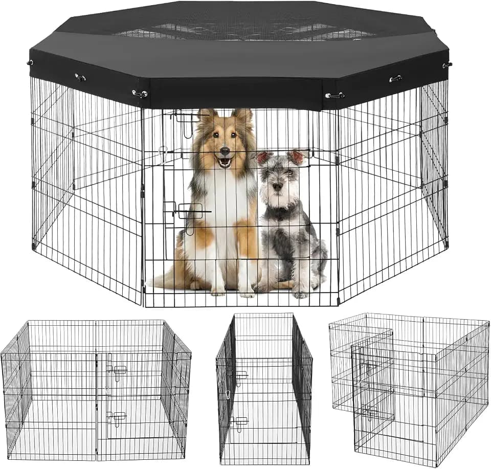 VEVOR Hundelaufstall, 8 STK. 76 x 61 cm (H x B) Paneele, Faltbarer Hundelaufstall aus Metall, Hundezaun mit Tür, Oberbezug aus 600D Oxford-Gewebe, Laufstall für Hunde, Katzen & andere Kleintiere