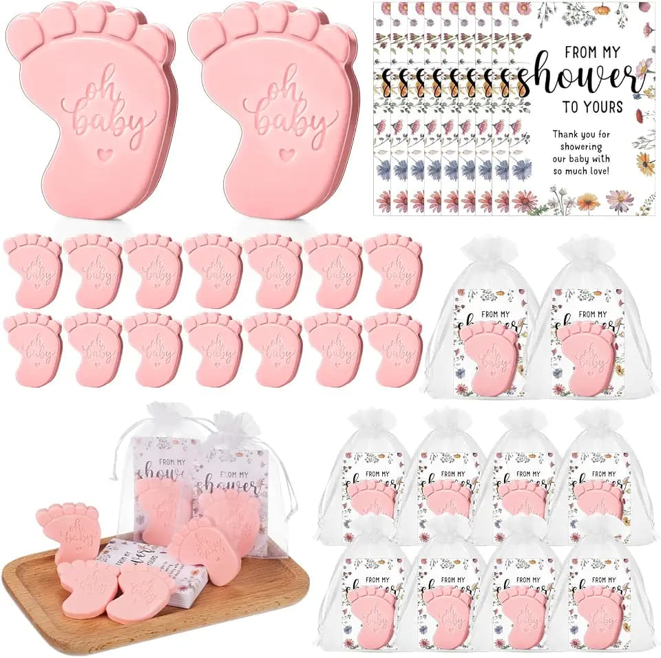 50 Sets Baby Shower Soap Favors, Flower, Pink