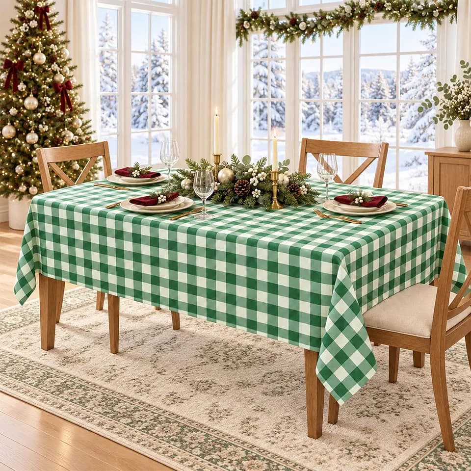 Classic Gingham Plaid Tablecloth Fabric - Rectangular 58x102 Inch Water Resistant Checked Table Cloth for Indoor/Outdoor Use - Table Cover for Kitchen, Picnics, Gardens, and Parties