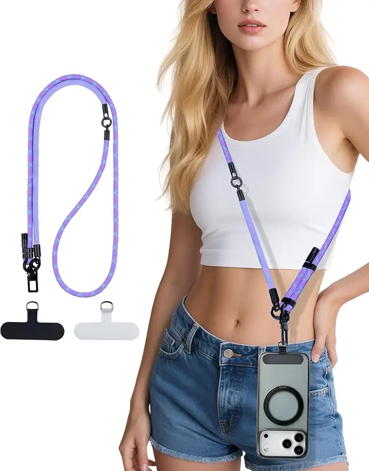 Phone Lanyard Crossbody, 3-in-1 Neck Strap& Wrist Strap, Adjustable Anti-Theft Lanyard with 2 Phone Tether Tabs, Universal CellPhone Strap for All Case, Travel Essential, Purple