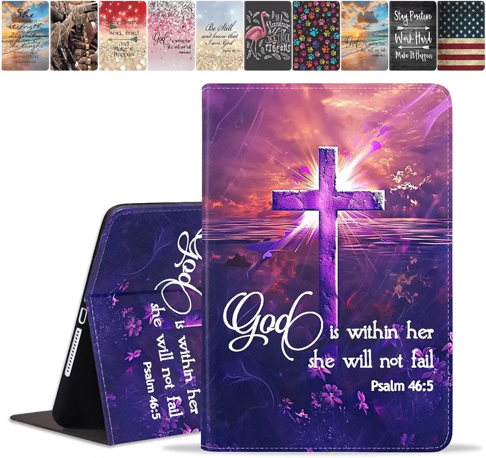 Case for Samsung Galaxy Tab A9 Plus 11 Inch 2023 Tablet (SM-X210/X216/X218), Slim PU Leather Cover, Adjustable Stand with Auto Wake/Sleep Case, Cross Quote Bible Verses Psalm 46:5