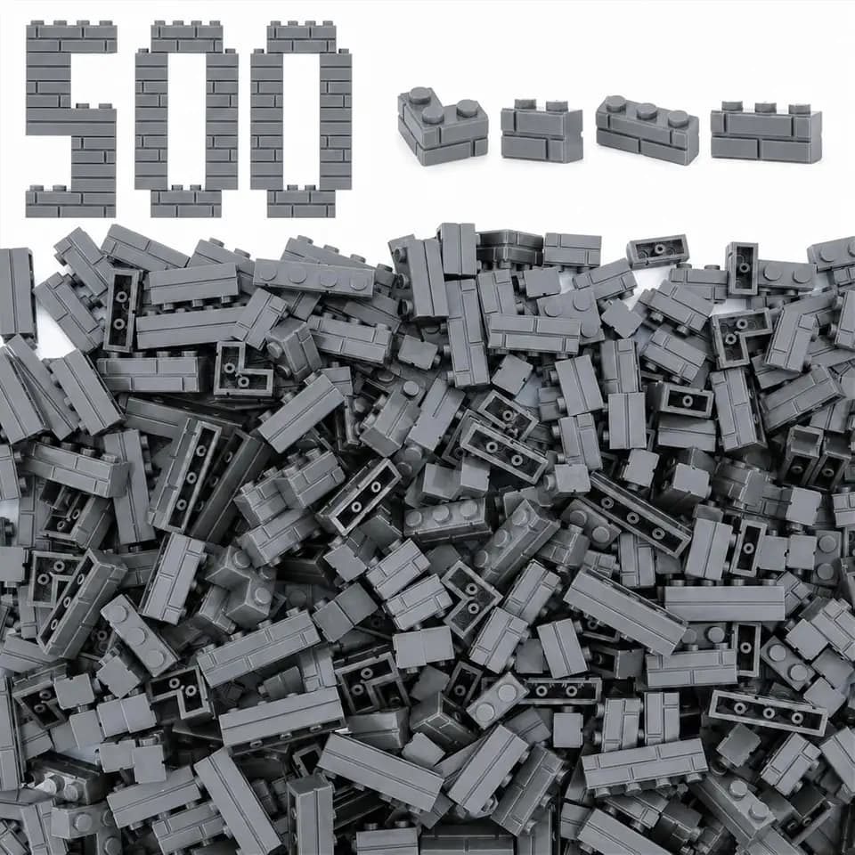 500PCS Masonry Profile Bricks Set, 4 Shapes Classic Wall Bricks Bulk Compatible with Lego Parts and Pieces - Dark Grey