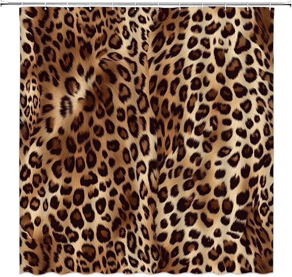 Leopard Print Shower Curtain Cheetah Wild Safari Skin Powerful Animal Big Cat Panthera Wildlife Fur Modern Art Fabric Decorative Bathroom Curtains with Hooks,Brown,Black