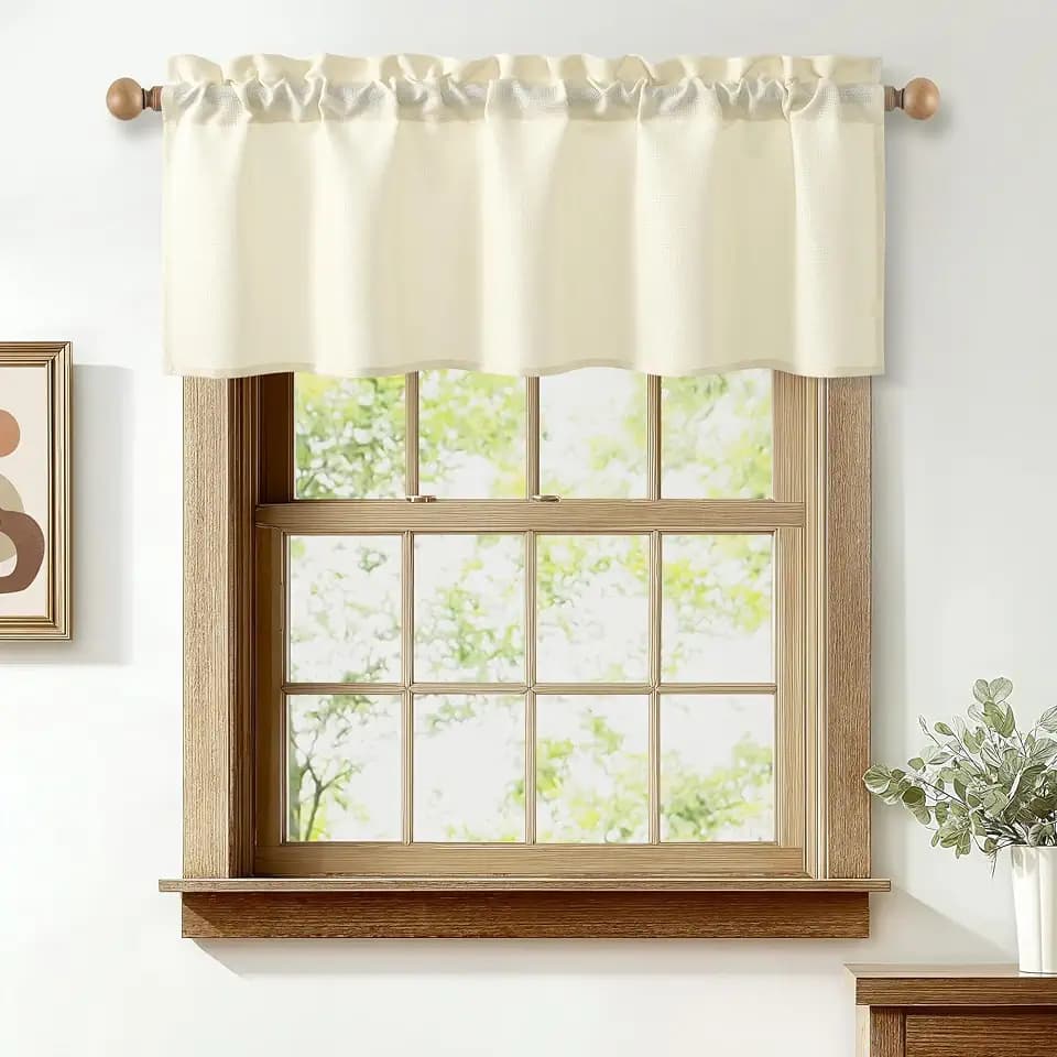 JIUZHEN Champagne Faux Linen Window Valance for Kitchen 42x12 Inch, 1 Panel