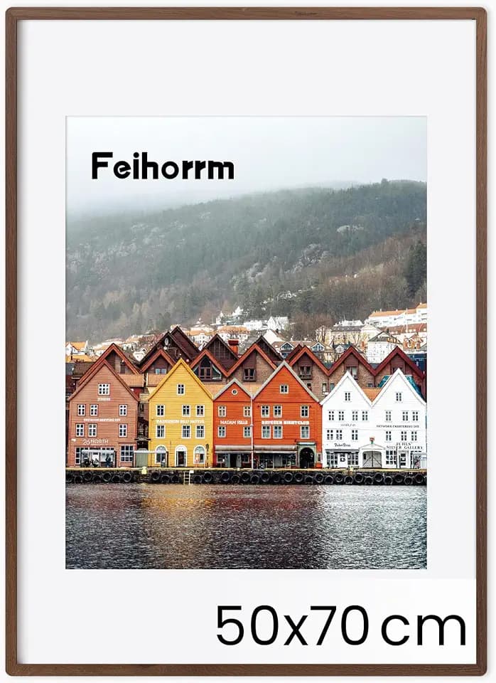 Feihorrm Massivholz Bilderrahmen, Eiche Bilderrahmen, Mit gehärtetem Glas, Für 50x70 cm-Fotos ohne Passepartout oder 39x49 cm-Fotos mit Passepartout (Dunkel Braun, 50x70 cm/ 1x)