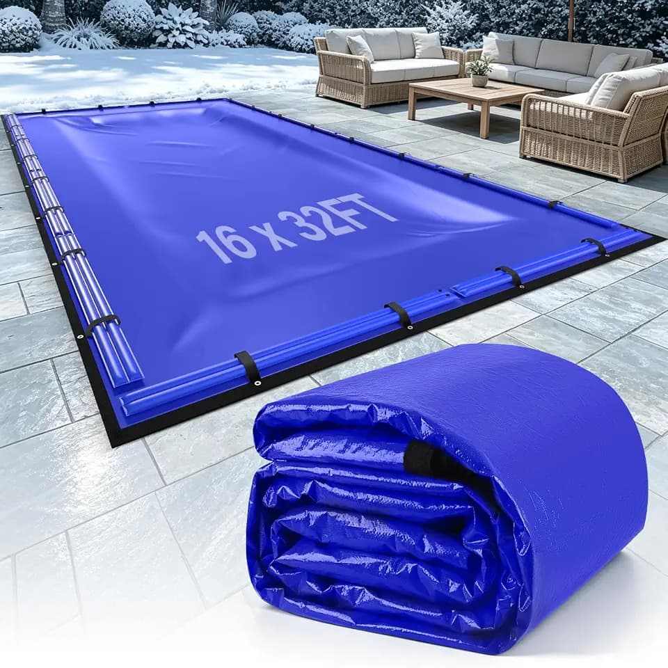 16FTx32FT Extra Thick Inground Pool Cover, 220 GSM 16×16 Durable Woven PE