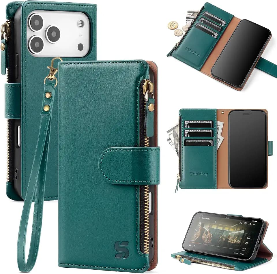 Shieldtop for iPhone 18 Pro / 17 Pro Phone Wallet Case,Blue Green