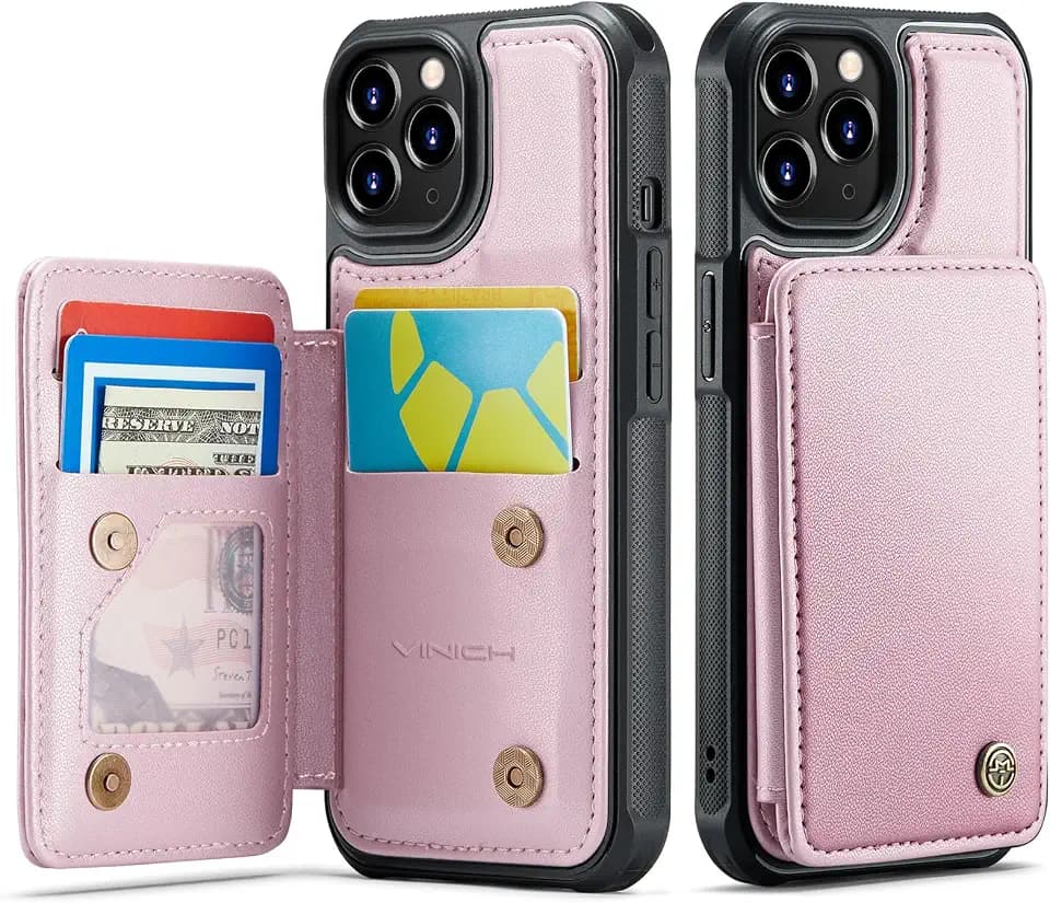 Vinich for iPhone 11 Pro Max Wallet Case with Card Holder, Rose Gold