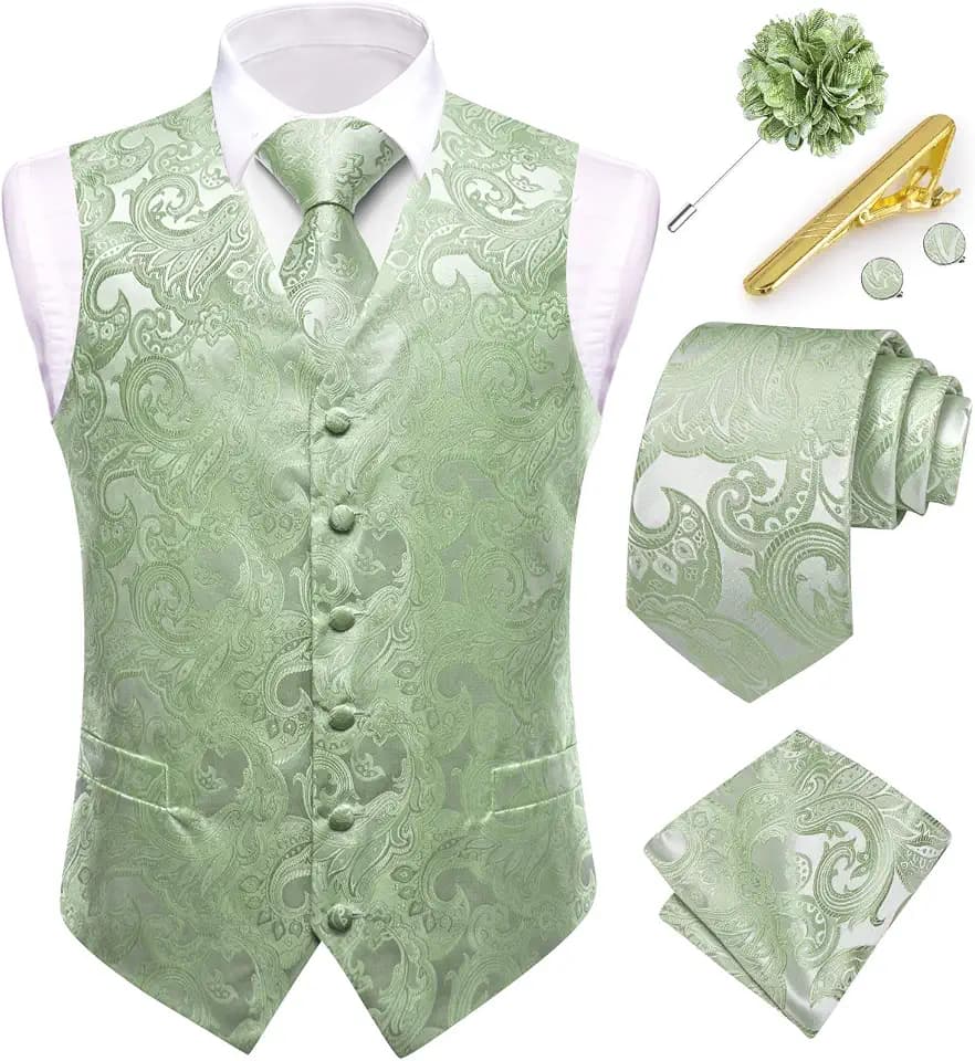 Dubulle Mens Vest and Tie Set Paisley Floral Waistcoat Neckties for Men Lapel Pin Clip Set Wedding Business