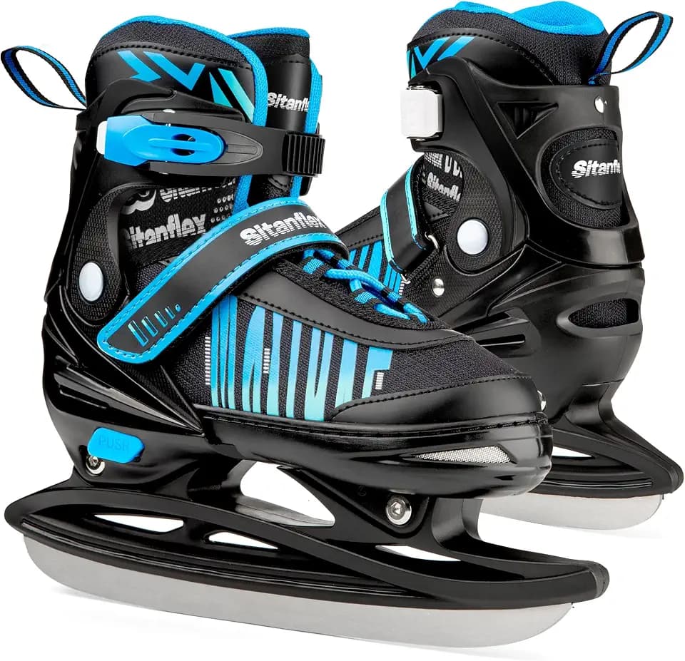 Adjustable Ice Skates for Kids Girls Boys, Kids Ice Hockey Skates for Beginners Ages 4-12, Toddler Ice Skating Shoes with Safety Ankle Support and Soft Padding for Outdoor & Ice Rink