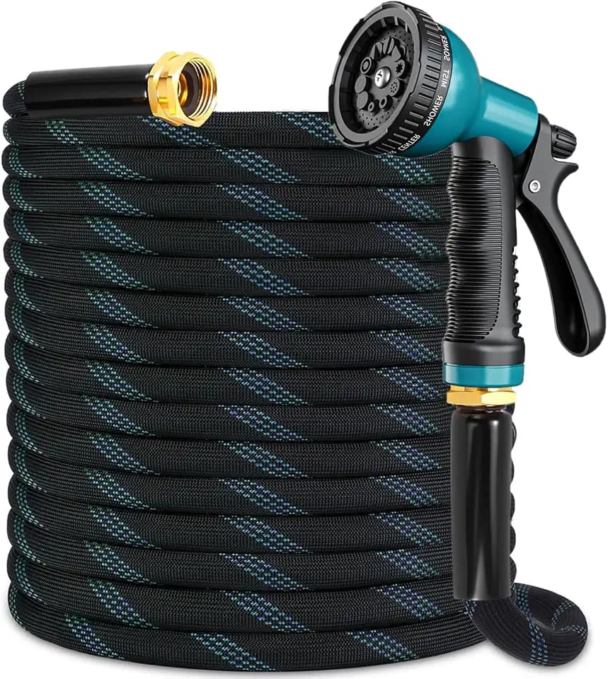 Flexible Garden Hose 100 ft with 10 Function Nozzle, 2026 Kink Free Lightweight Water Hose 100ft, Solid Metal Fittings, High Density Outer Fabric, Enhanced Inner Core for Outdoor Watering, Car Washing