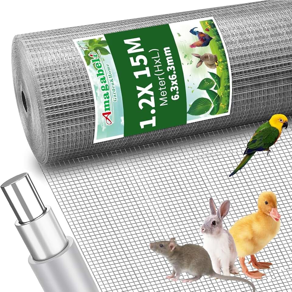 Amagabeli Drahtgitter feinmaschig Rostfrei | 1,16 x 15 Meter | Wühlmausgitter für Hochbeete mit 6,3 mm Maschenweite | 0,6 mm Draht Stärke Hasendraht Volierendraht Hochbeet