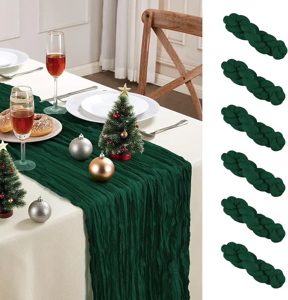 6 Pack Emerald Green Cheesecloth Table Runner 35×120 Inch Boho Home Decor