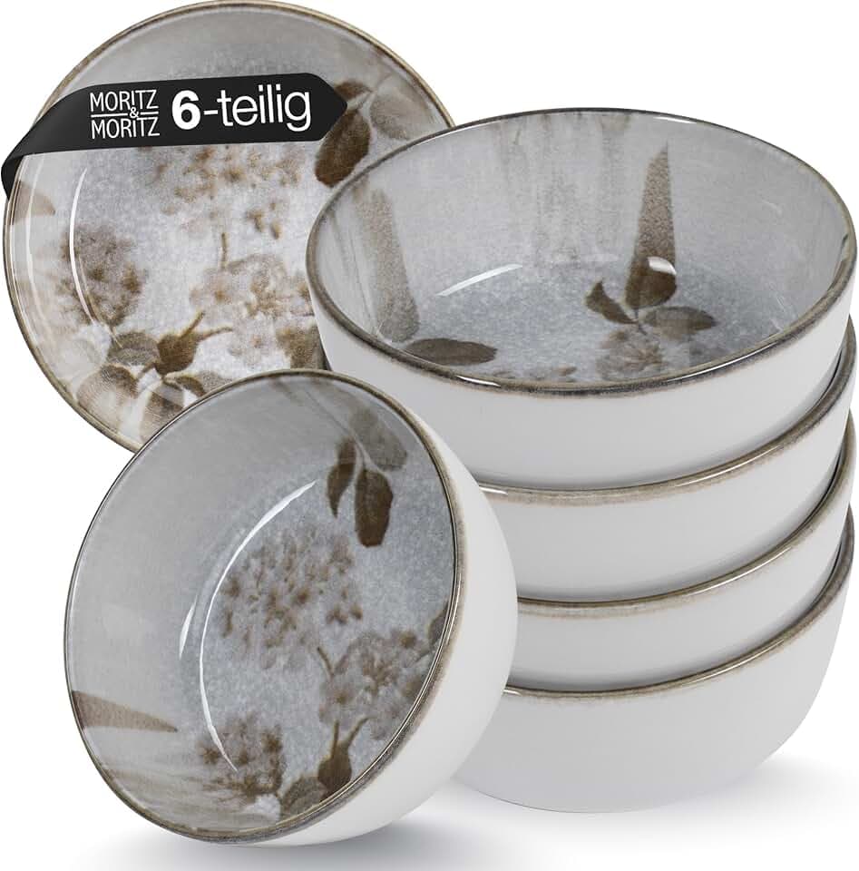 Moritz & Moritz Müslischalen 6er Set - 610ml Volumen - Müslischüssel mit floralem Design - Ideal auch als Müsli bzw. Smoothie Bowl - Spülmaschinen- & mikrowellenfeste Müslischale - Serie Blossom
