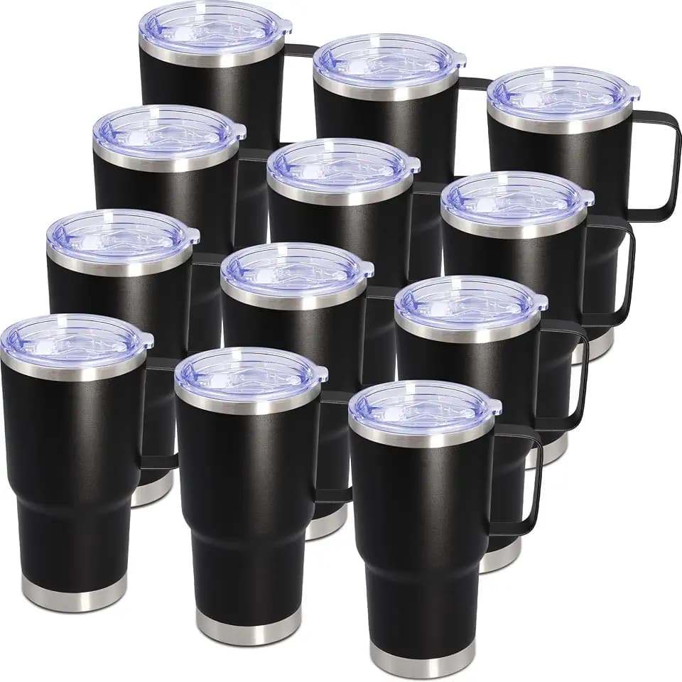 20 oz Tumbler with Handle and Lid Insulated Travel Coffee Mug Black 12P