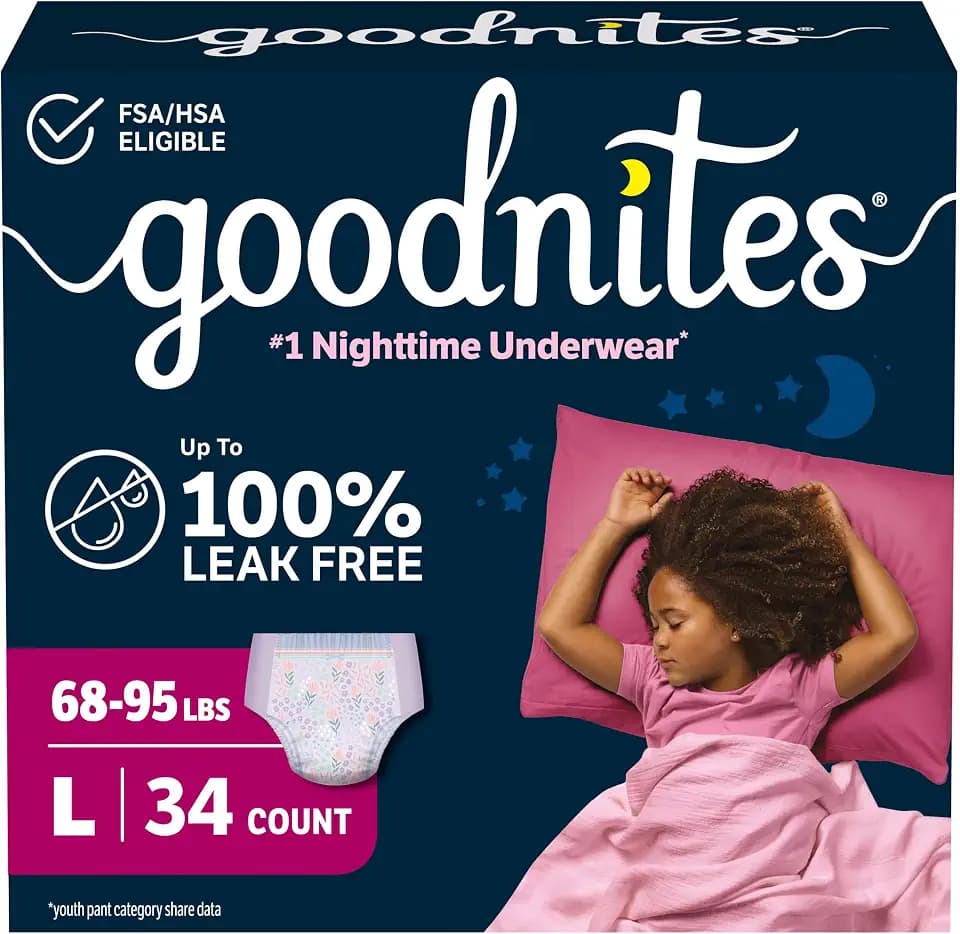 GoodNites Girls Nighttime Underwear, Size Large, 34 Ct, 2 Packs of 17