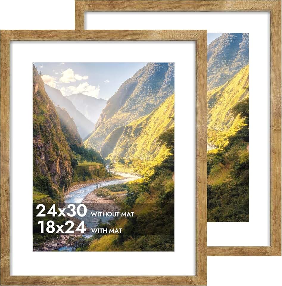 iRahmen 24x30 Poster Frame with 18x24 Mat - Plexiglass Wooden Picture Frames for Photo Wall Gallery Mounting (Rustic Brown, Set of 2)