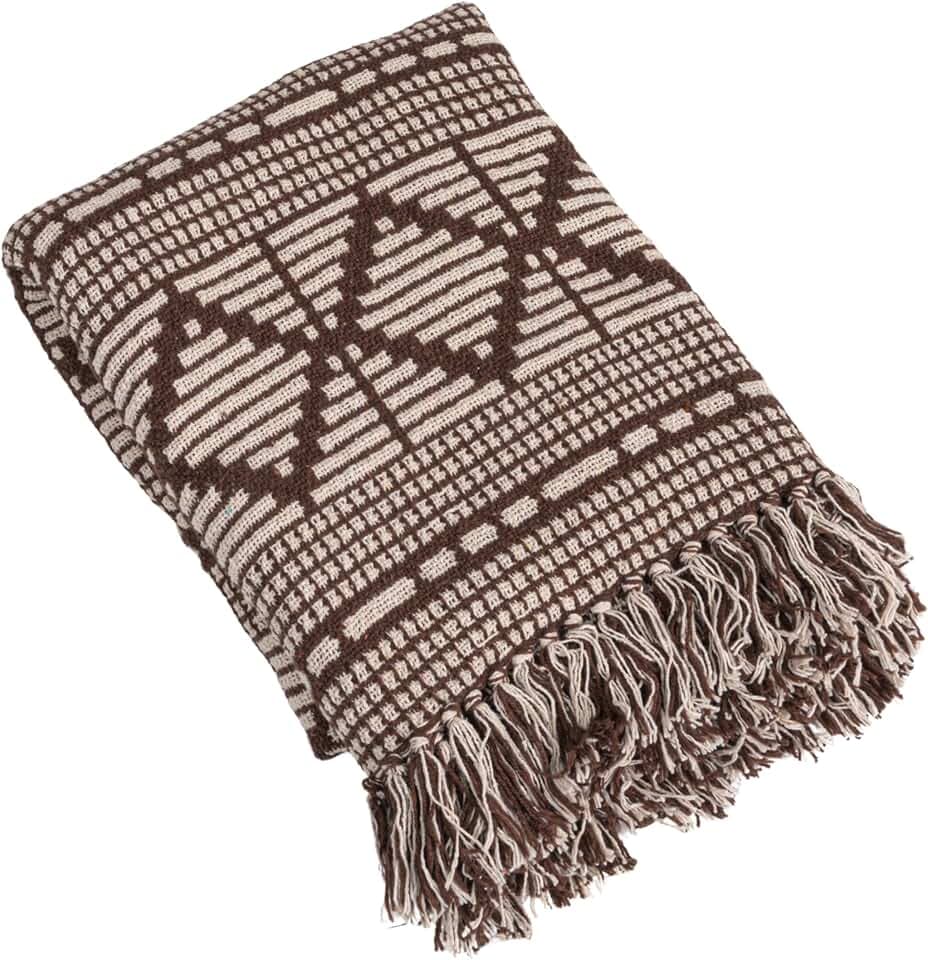 Bloomingville Soft Recycled Cotton Blend Throw with Diamond Pattern, Brown and Beige