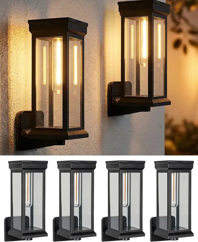 pearlstar Solar Wall Lights Outdoor, 4 Pack, Dusk to Dawn Porch Lights