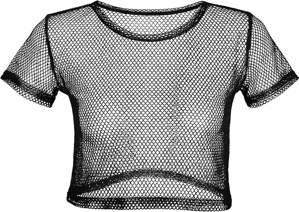 Jadive 80er Jahre Neon Fischnetz Top Mesh Top Neon Kleidung Schulterfrei Fasching Disco Retro Outfit Kostüm