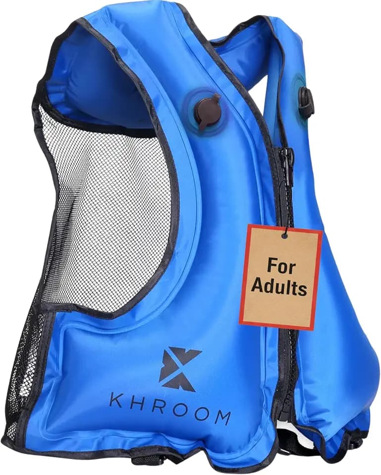 Khroom Inflatable Snorkel Vest for Adults | Snorkeling Vest for 60"–75" Height | Fits Chest 32–47 in (81–120 cm) | V2 2026 Model with Flat Snag-Free Valve & Dual Chambers | for Snorkeling & SUP