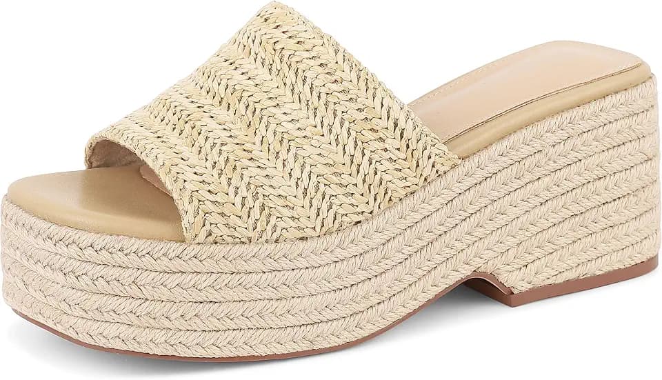 Erocalli Platform Sandals Women Raffia Espadrille Wedges Summer Beach Shoes