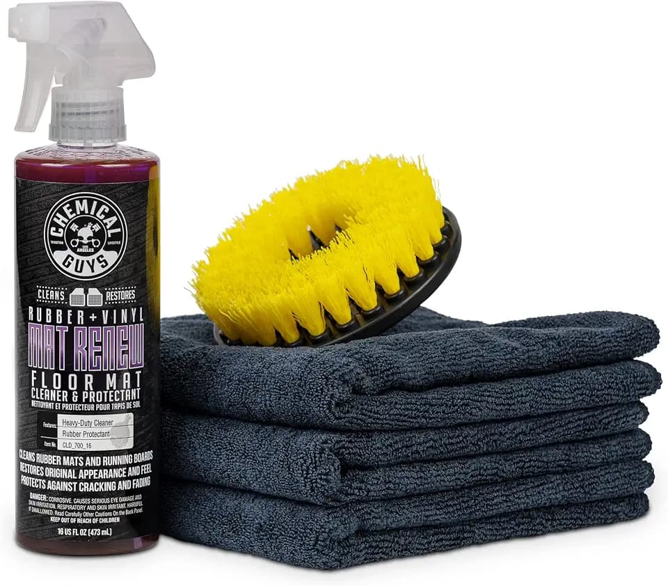 Chemical Guys, Heavy Duty Floor Mat Cleaning Kit, Mat Renew & Brush, 5 Pc