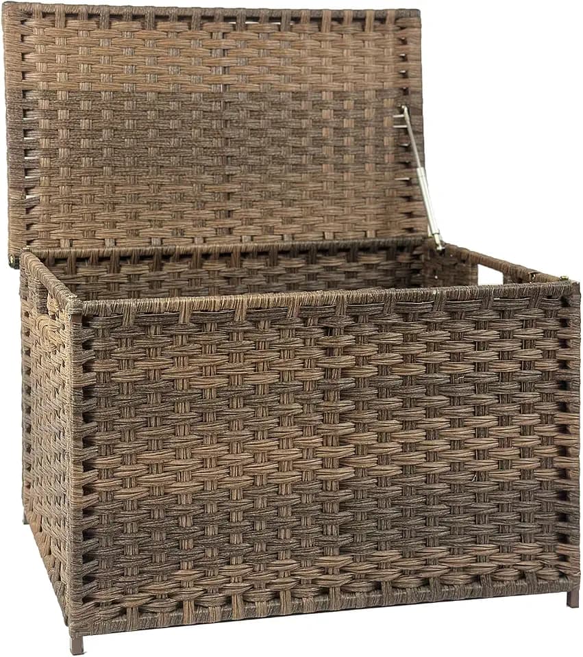 Wicker Storage Trunk, Large Storage Basket with Lid, Retro Brown