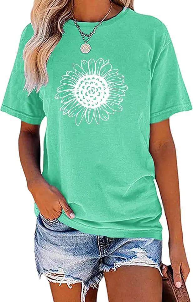 EADINVE Womens Sunflower Graphic Printed Tees Short Sleeve Summer Cute Tops