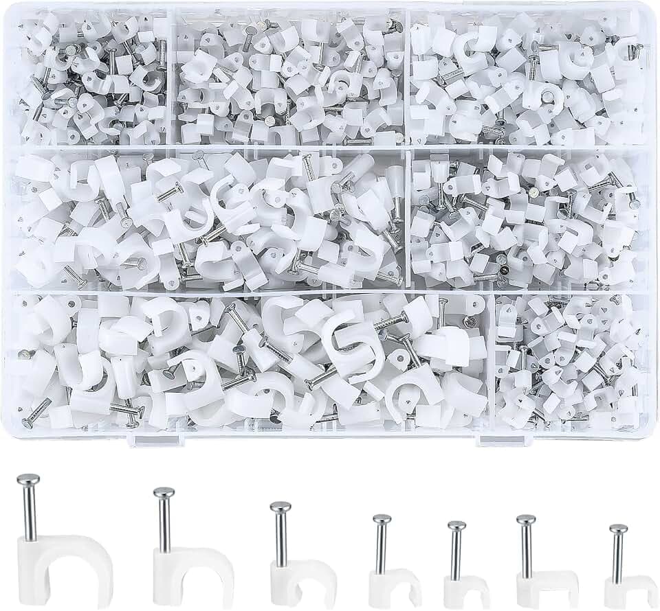 700 Stk Kabelschellen Nagelschellen, Kabelklemmen mit Nagel, Runde/Quadrat Kabelclips Weiß, Kabelhalter Kabelschellen Befestigungen Wand für Netzwerkkabel, 4mm/5mm/6mm/8mm/10mm