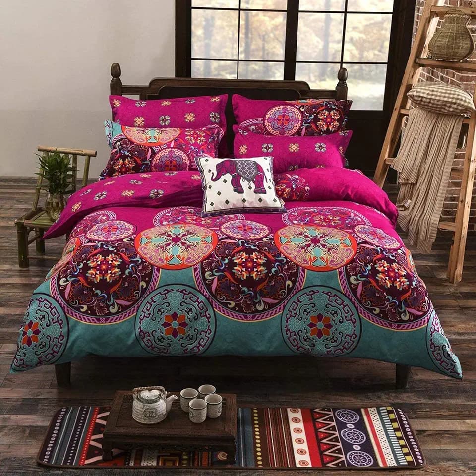Bettwäsche-Set für Einzelbett, Boho-Bettwäsche-Set, rote Bettbezüge, violett, böhmische Bettwäsche-Kollektionen mit 1 Kissenbezug, Reißverschluss, luxuriös, 135 x 200 cm