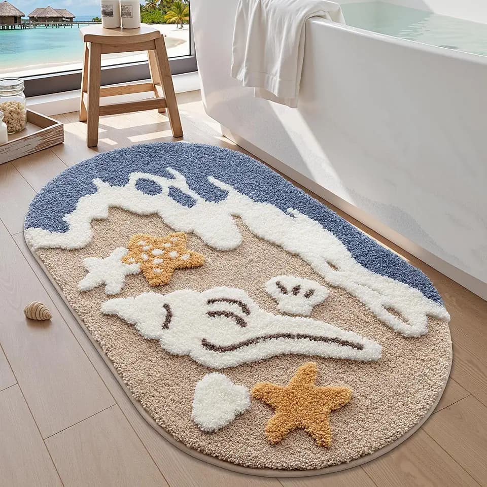 LUMI Beach Bathroom Rug Oval Soft Microfiber Absorbent Bath Mat 24x44