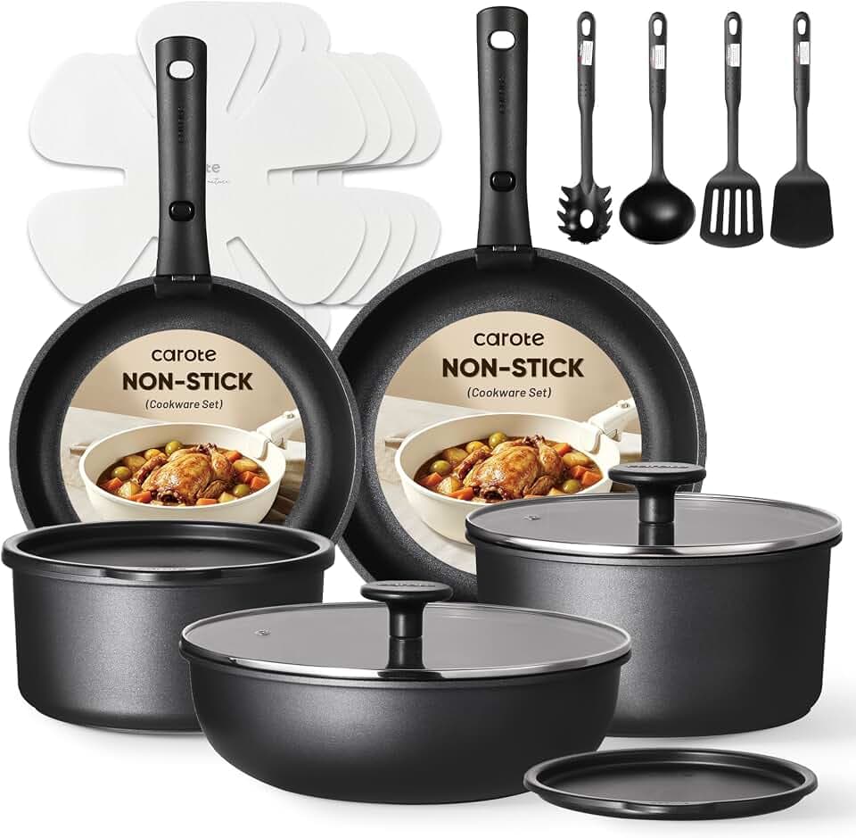 CAROTE 19pcs Pots and Pans Set Non Stick, Detachable Handle Cookware