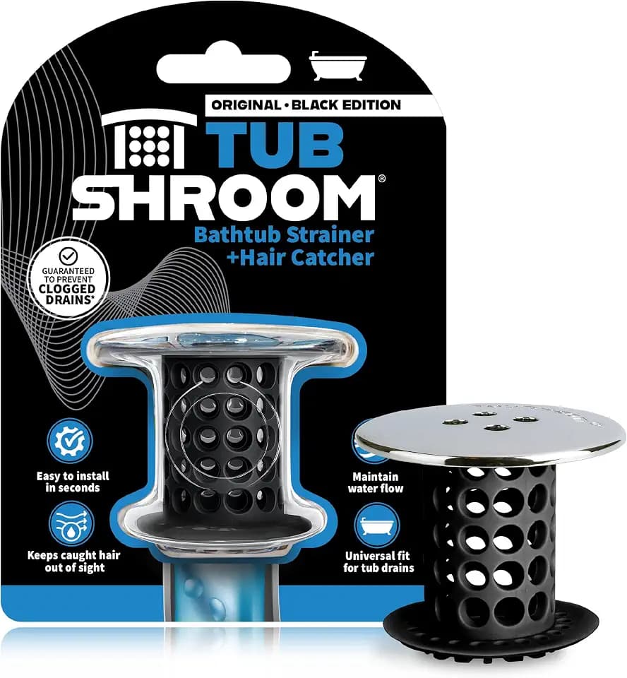 TubShroom Edition Revolutionary Tub Drain Protector Hair Catcher, Strainer, Snare, Black Chrome