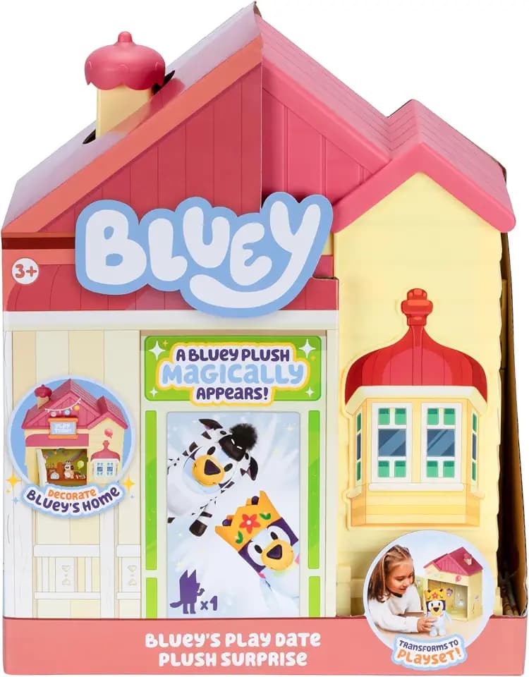 Bluey’s Play Date Plush Surprise Toddler House Playset, Durable Toy House with Exclusive Cuddly Stuffed Toy, Immersive House Toys for Kids of Ages 3+