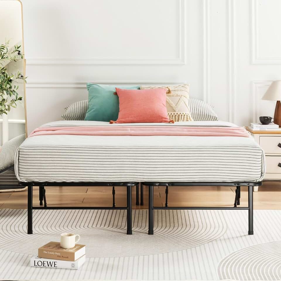 Best Price Mattress 14-inch Foldable Quickbase Metal Platform Bed Frame with Tool Free Easy Assembly, Wood Slats No Box Spring Needed, Black, Queen