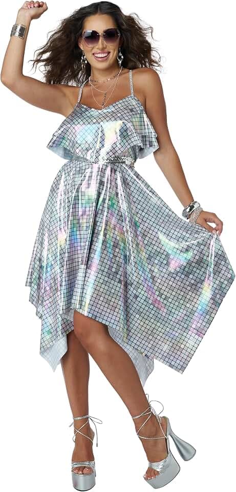 California Costumes, 70'S Disco Dress - Silver Mirrorball, Womens