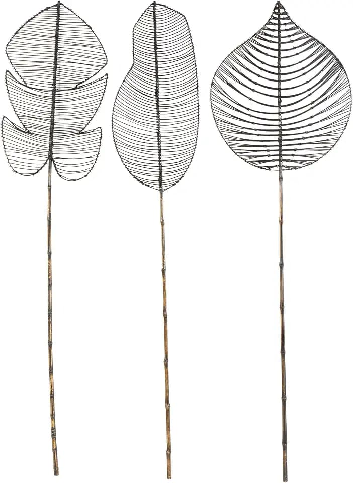 Deco 79 Bamboo Wood Leaf Handmade Home Decor Natural Foliage Tall Palm Leaf Woven Stick Natural Dried Foliage with Varying Shapes, Set of 3 Foliage for Decoration 23" W, 79" H, Black
