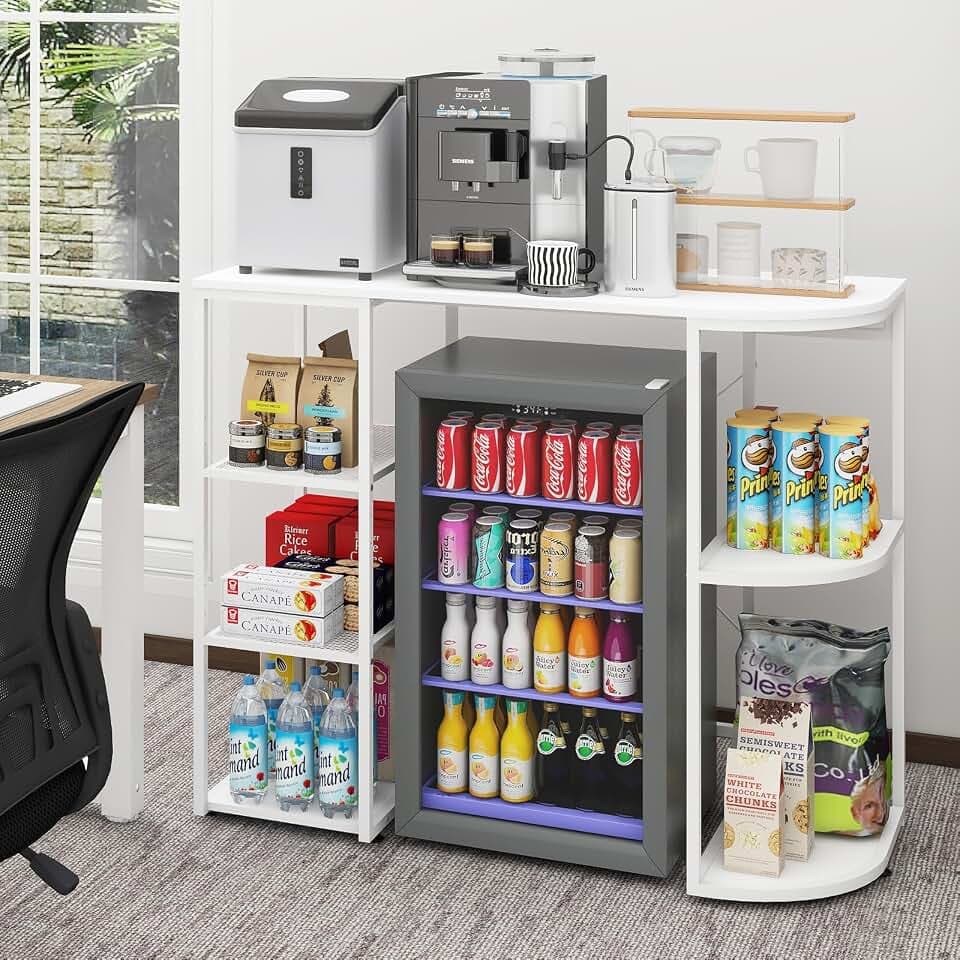 PUNCIA Coffee Bar Cabinet with Mini Fridge Space & Outlet for Home, White