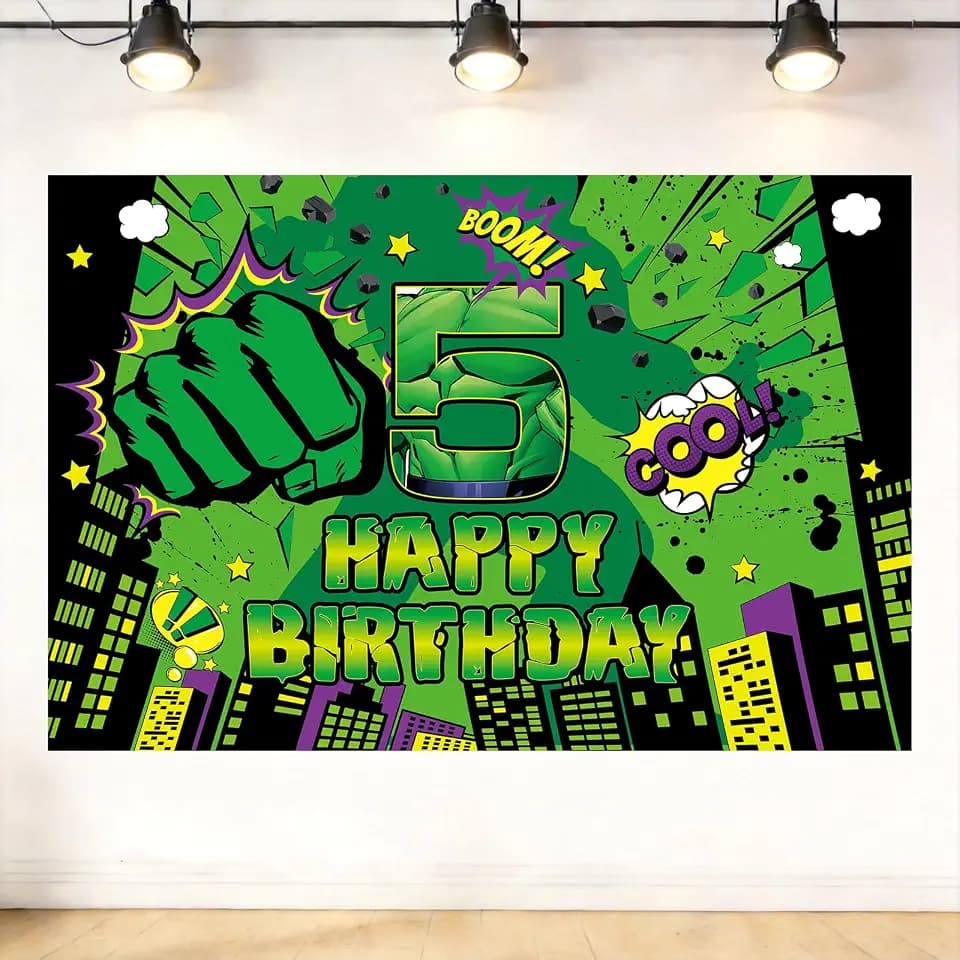 Green Hero 5th Backdrop Party Decoration Supplies, 5x3ft Hero Themed Photo Decor Banner for Boys Girl Baby Shower Birthday Party Photography Background (Green Hero-5th)