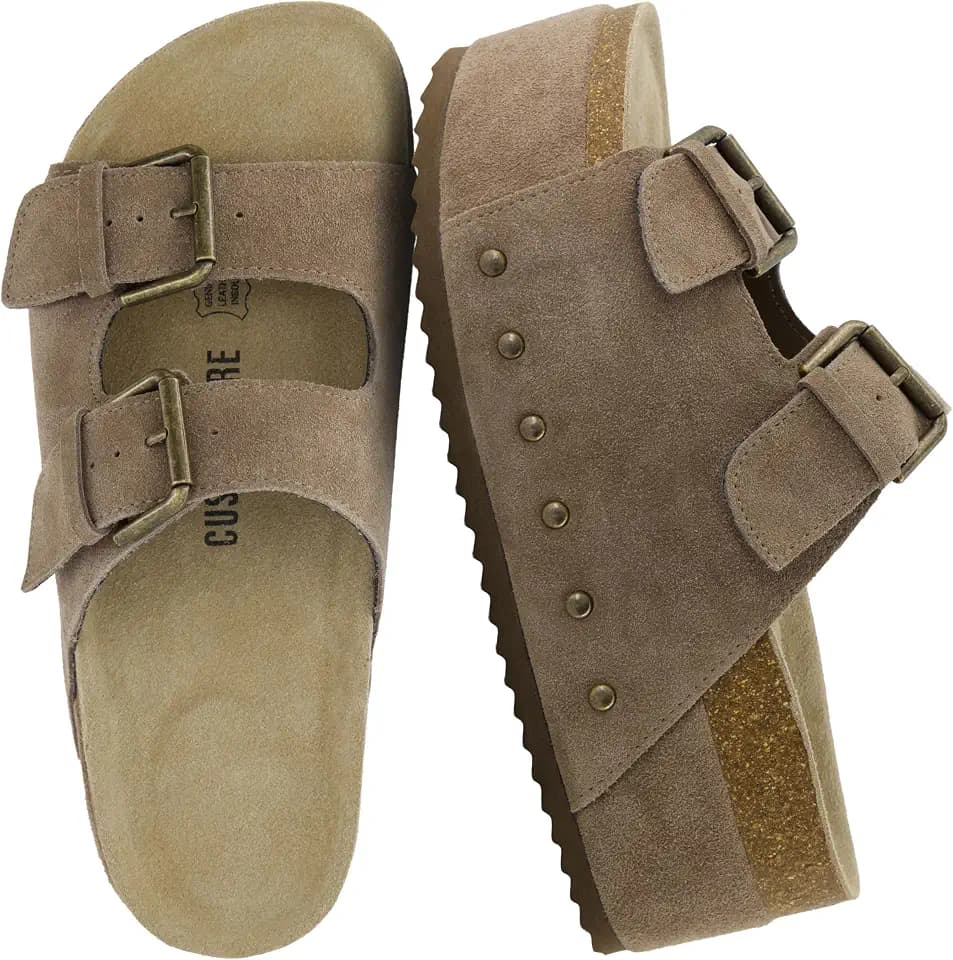 CUSHIONAIRE Guru Platform Sandals Women Footwear – Comfortable Genuine Leather Footbed Studded Chunky Slide Summer Sandals for Women
