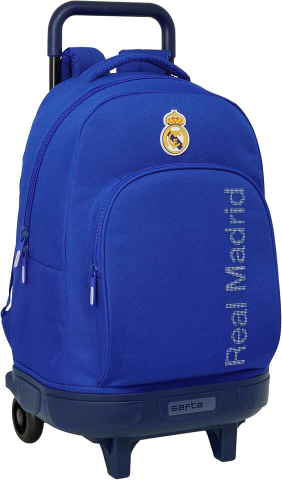 Real Madrid Großer Rucksack mit Rädern, kompakt, abnehmbar, ideal für Kinder verschiedener Altersgruppen, bequem und vielseitig, Qualität und Widerstandsfähigkeit, 33 x 22 x 45 cm