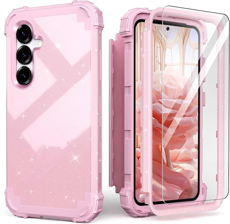 IDweel for Galaxy S26 Plus 5G Case with Screen Protector, Hybrid 3 in 1 Shockproof Heavy Duty Protection Hard PC Bumper+Soft Silicone Protective Full Body Cover for Galaxy S26 Plus 6.7", Glitter Pink