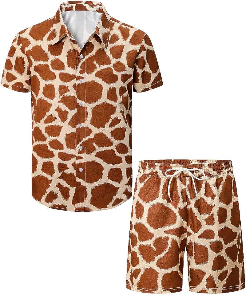 Herren Tier Durk Hemd und Shorts Set 2-teilige Casual Hawaii Sommer Strand Outfits