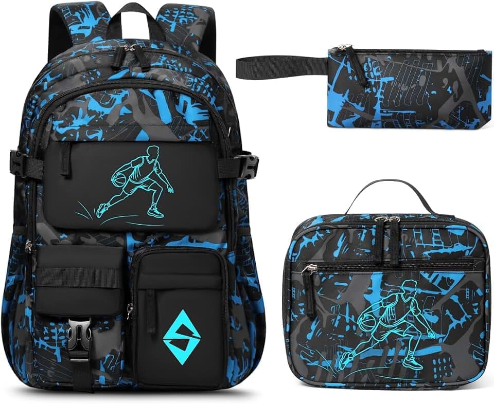 Fimibuke Backpack for School Boys, 3 PCS Cool Luminous Kids Backpacks Set