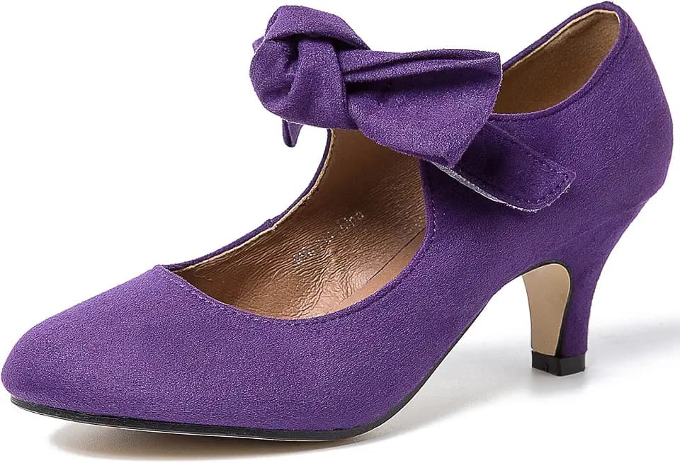 LIURUIJIA Women's Bow Mary Jane Kitten Heel Pumps Dress Shoes