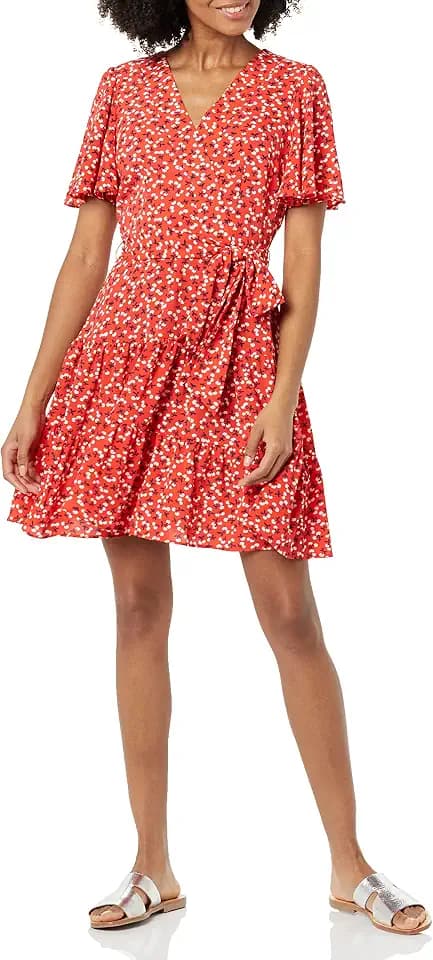 Eliza J Women's V Neck Flutter Sleeve Fit and Flare Dress