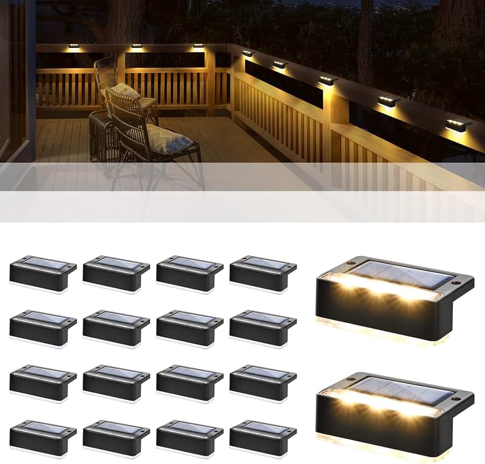 Solpex Solarlampen für außen, 16 Stück, warmweiß Treppenlicht, wasserdicht Solarleuchten, LED-Beleuchtung für Außentreppe, Stufen, Zaun, Garten, Hof, Terrasse, Dachrinne, Weg, Dekoration (Braun)
