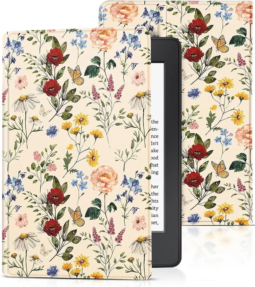 Uppuppy for Kindle Paperwhite 11th Generation Case 6.8 Inch 2021 / Paperwhite Signature Edition Cute Women Girls Teens Kids Unique Floral Folio Fabric Paper White Cover with Auto Sleep/Wake E-Reader