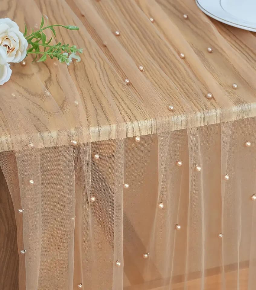 Pearl Table Runner Tulle Gauze Sheer Wedding Party Home Decor